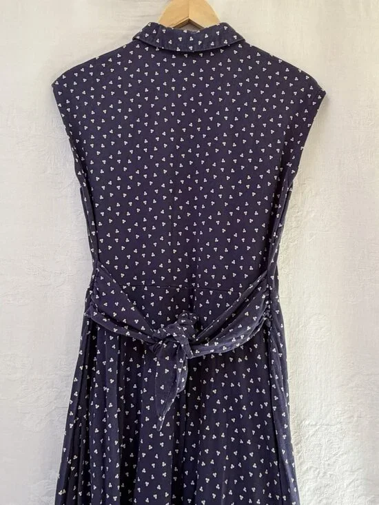 Boden Jersey Shirt Dress Womens 8 R Blue Polka Dots Tie Back Party Summer Vacay - Picture 6 of 11